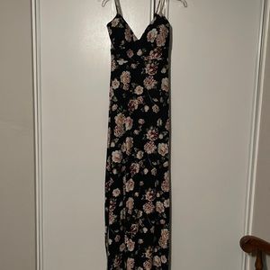 Black with pink florals floor length dress